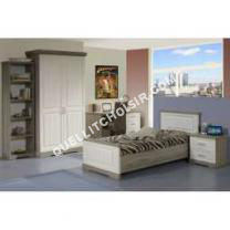 lit Comforium Ensemble chambre  coucher contemporaine pour jeune avec lit 90x200 cm armoire 2P coloris truffe et blanc