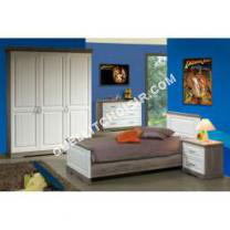 lit Comforium Ensemble chambre  coucher contemporaine pour jeune avec lit 90x200 cm et armoire 3P coloris truffe et blanc