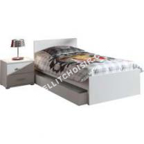 lit Comforium Ensemble lit 90x200cm avec chevet et tiroir-lit pour chambre  coucher moderne coloris blanc