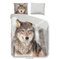 lit Good Morning Parure de couette scandinave Wolf  coton - 1 housse de couette 00x00 cm   taies d'oreillers 60x70 cm gris