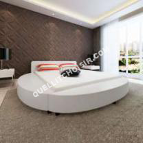 lit Sans Marque Cadre de lit rond 180  200 cm Cuir artificiel Blanc