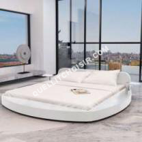 lit Sans Marque Cadre de lit rond 180  200 cm Cuir artificiel Blanc