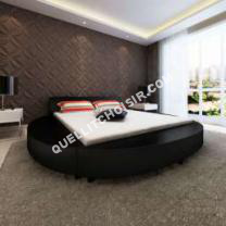 lit Sans Marque Cadre de lit rond 180  200 cm Cuir artificiel noir