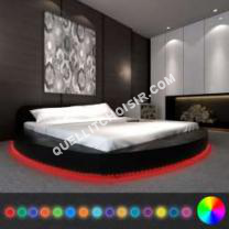 lit Sans Marque Cadre de lit rond avec Led 180  200 cm Cuir artificiel Noir