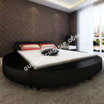 lit Sans Marque Lit avec matelas 180  200 cm Rond Cuir artificiel Noir