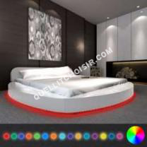 lit Sans Marque Lit avec matelas Led 180  200 cm Rond Cuir artificiel Blanc